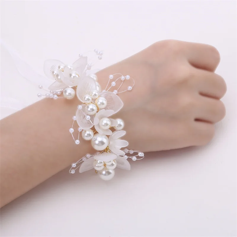 Headband And Wrist flower Pearl Crystal Corsage Bridesmaid Children Hand Flowers Marriage Beautiful Bride Wedding Accessories