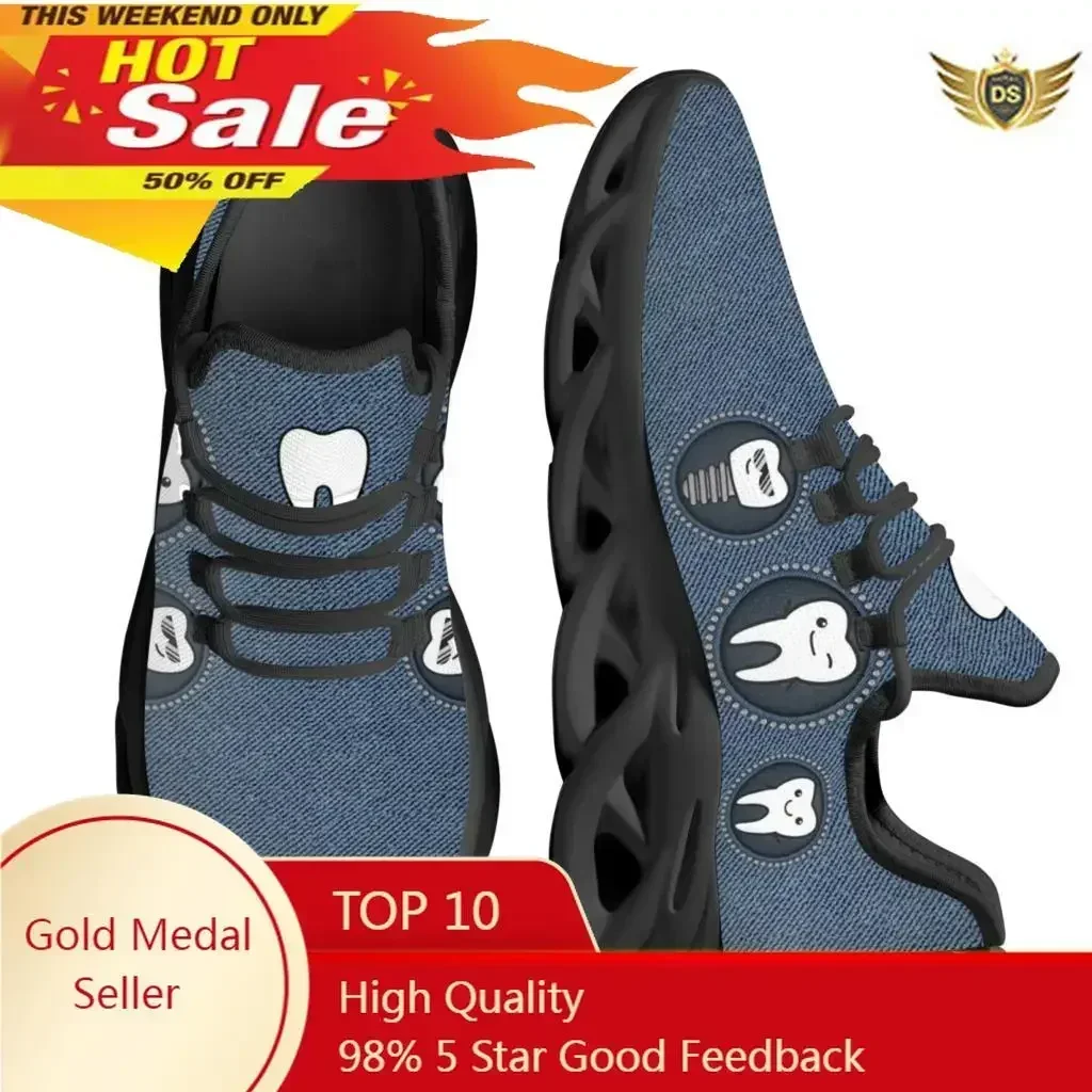 Zapatos planos con estampado de dientes de dentista para mujer, zapatillas con cordones azules, calzado Kint transpirable de verano para chicas adolescentes