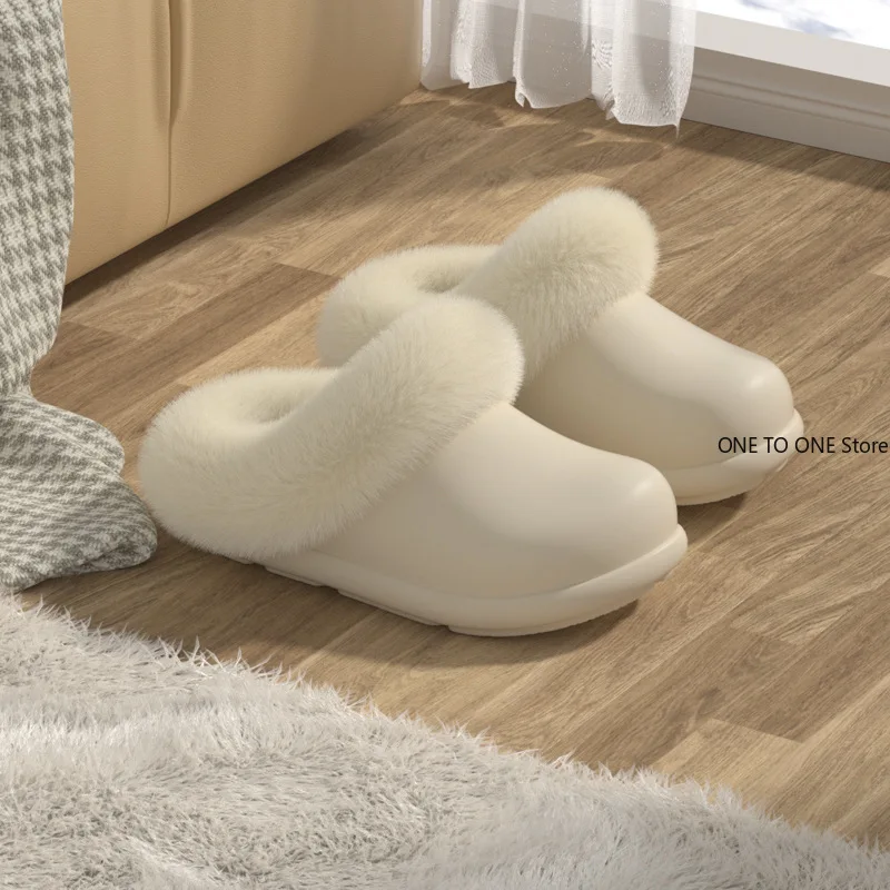 

New Solid Color Soft Thick Bottom Stepping on Shit Slippers Female Winter Couple Home Velvet Warm Non-slip Cotton Slippers Male