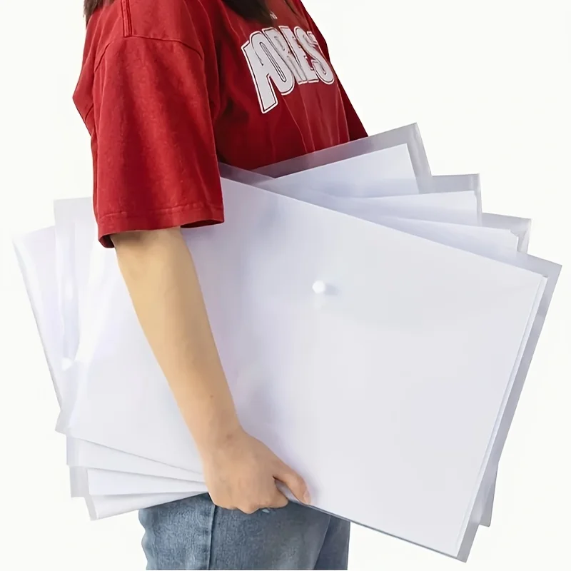 5pcs A3 Transparent File Folders with Snap Closure - Waterproof Document Organizer for Architectural Drawings, Art Prints