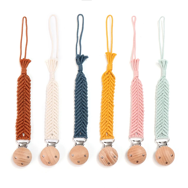 Pacifier Chain Beech Wood Clip Nipple Infant Macrame Cotton Dummy Holder for Newborn Baby Christmas Gift Nursing Clips Accessory