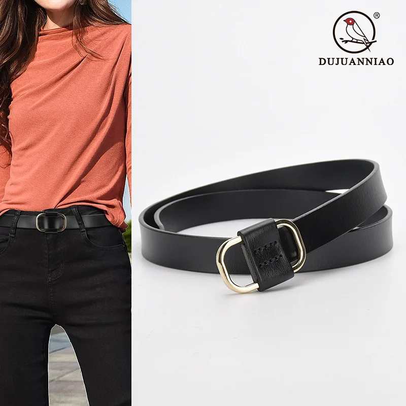 

New style needle-free square buckle women's belt casual leather belt simple retro fashion pure cowhide belt