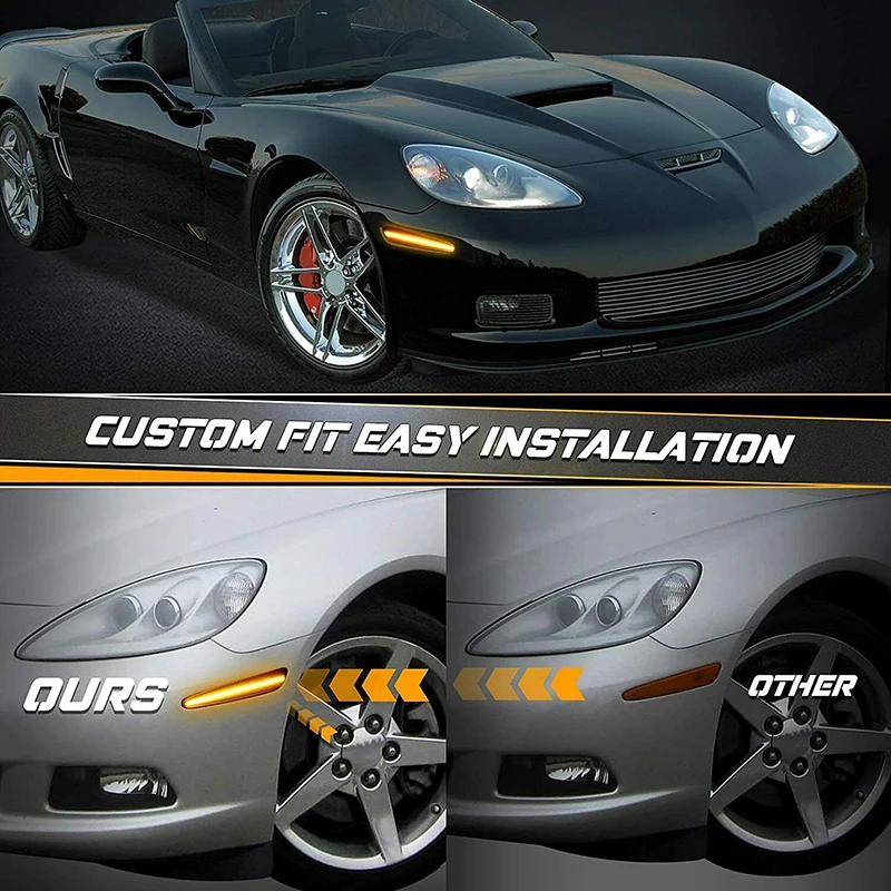 مصابيح علامة جانبية Gtinthebox لـ-cevolet Corvette 6 ، ضوء إشارة الانعطاف ، مصباح مضيئة في الحاجز ، كهرماني ، أحمر ، LED ، أمامي ، خلفي #5