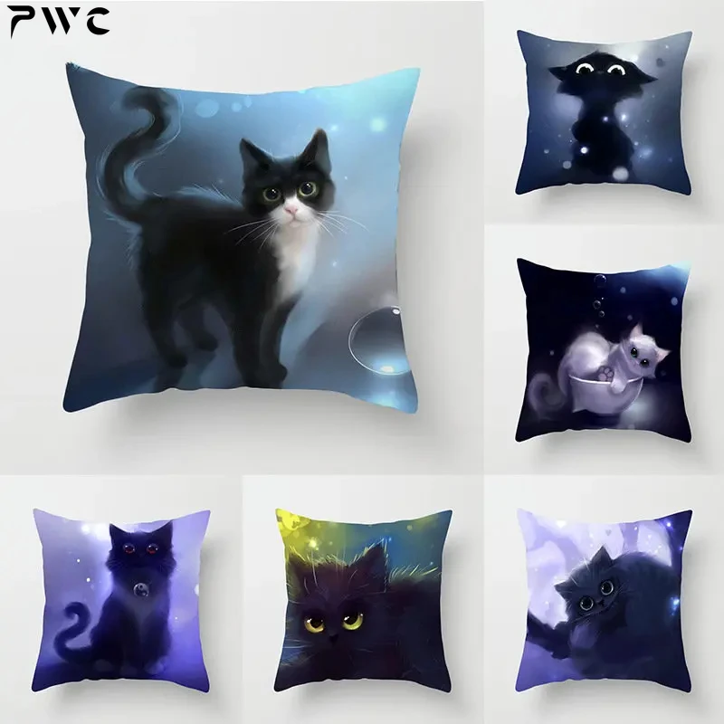 

New Square Decorative Throw Pillow Case Cartoon Cat Pattern Lovers Interesting Pillowcase For Home Pillow Cover