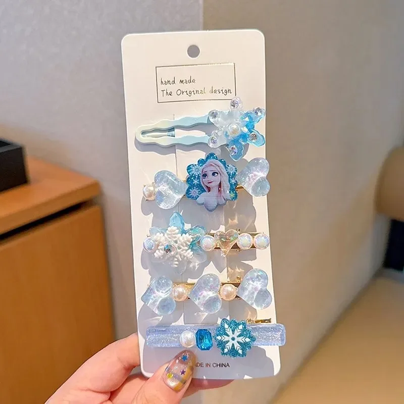 5 uds. Nueva moda de dibujos animados para niña, horquilla para el pelo de Elsa, accesorios para el cabello con flequillo para niñas, regalos de cumpleaños para niños