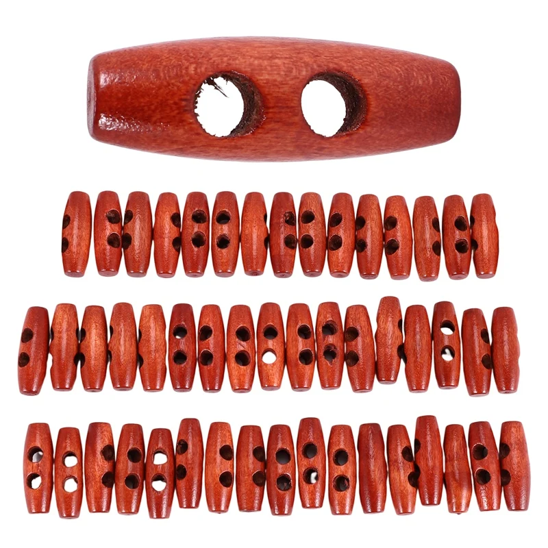 50 Pieces Olive Shape Wooden Toggles Buttons 2 Holes Sewing Buttons For Clothes Decor