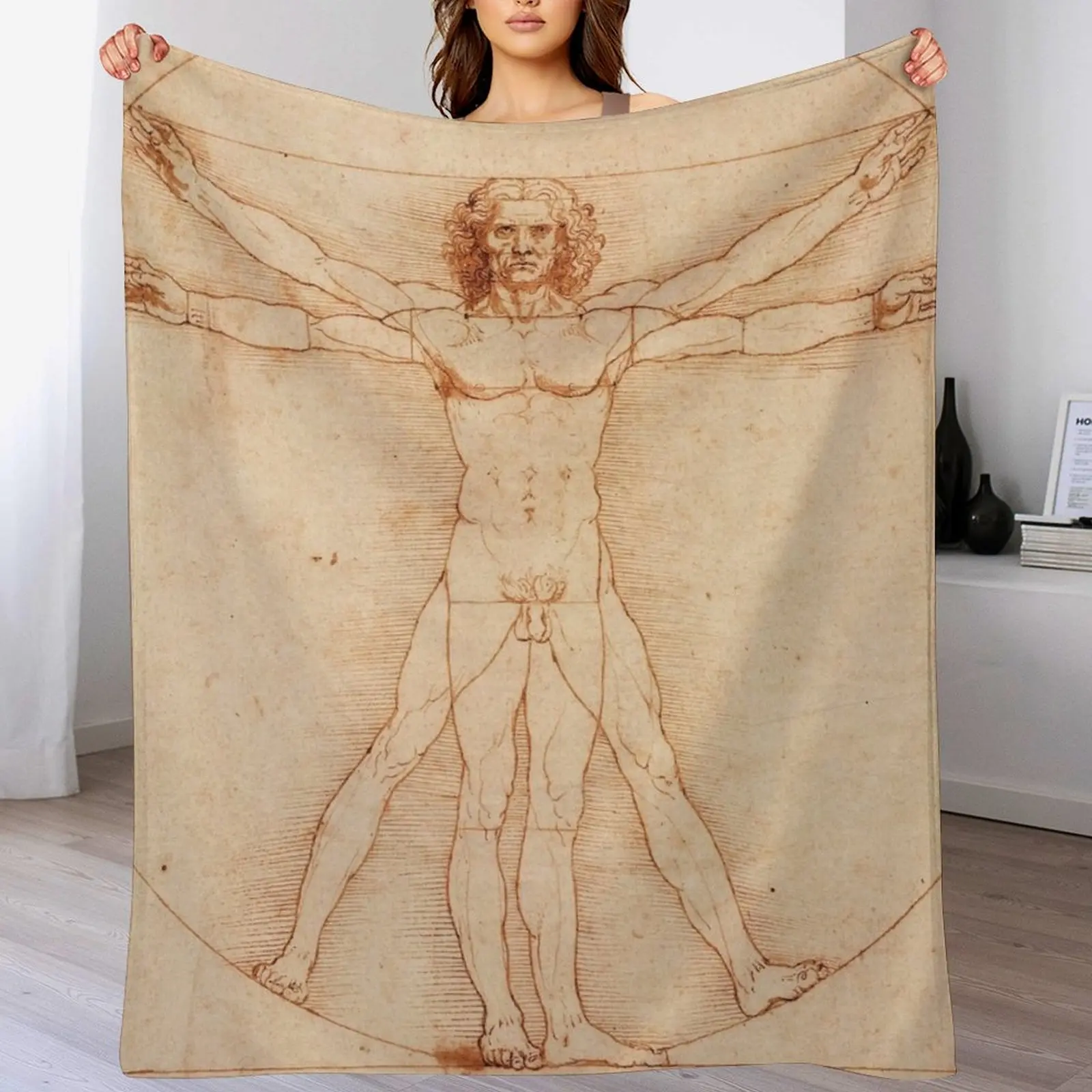 

Vitruvian Man by Leonardo Da Vinci (1490) Throw Blanket Soft Plaid Kid'S Beach Summer Beddings Blankets