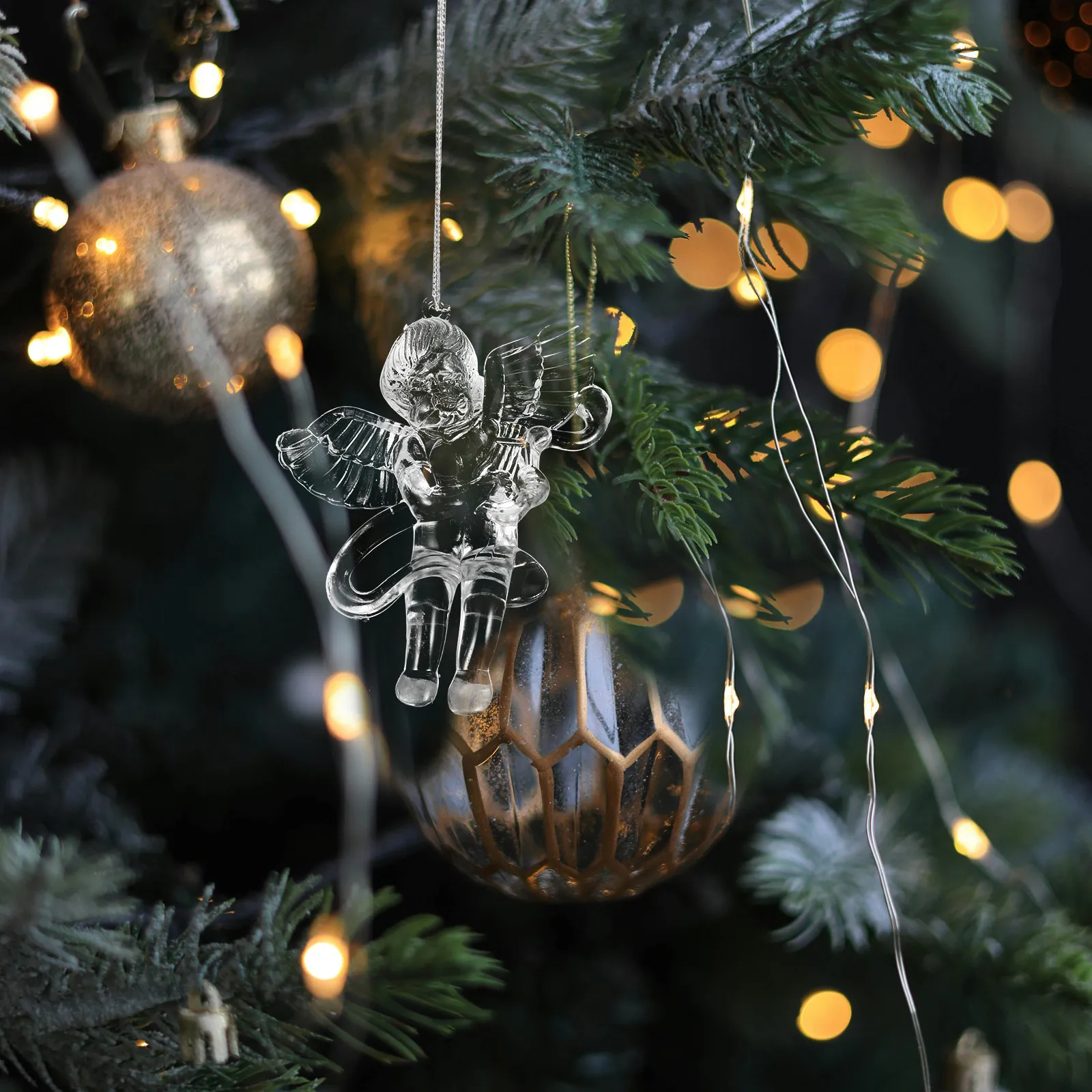 Home Christmas Decor - 4 個透明キューピッド吊り下げ飾り透明アクリル天使装飾クリスマスツリーペンダントホリデーホームデコレーション