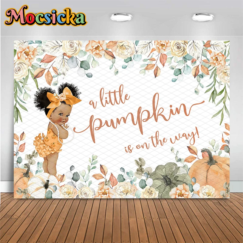 

Mocsicka Little Pumpkin Background Photography Baby Shower Girl Women Portrait Photo Autumn Backdrop Flower Leaves Decors Banner