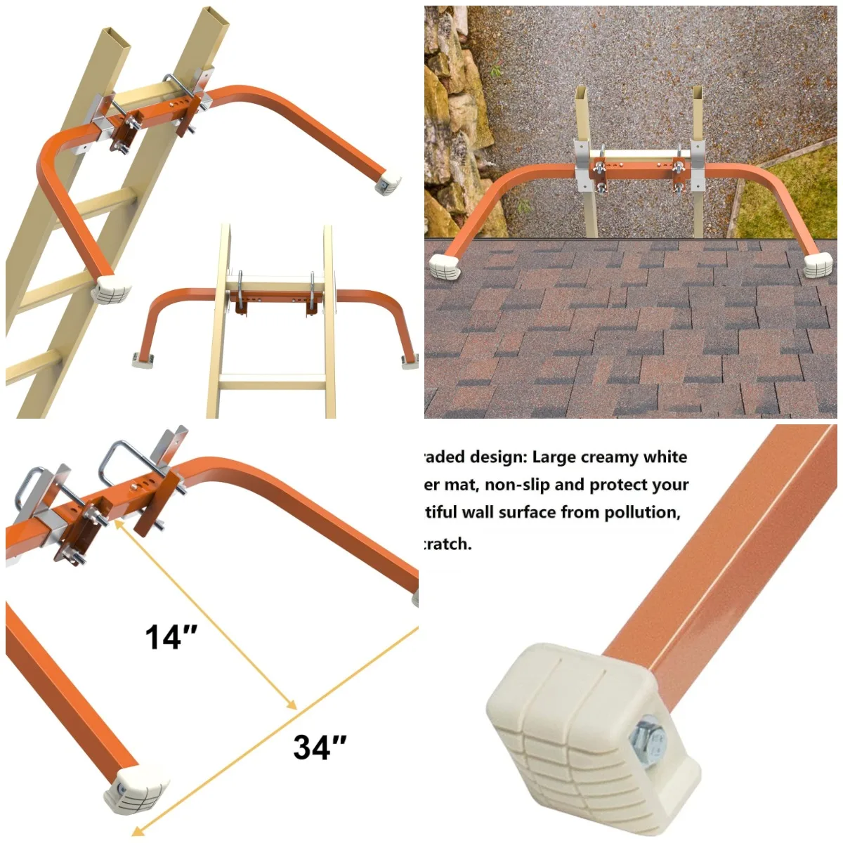 

Ladder Stabilizer, Wing Span Extension Arms for Roof Ladders, Heavy Duty Orange Standoff