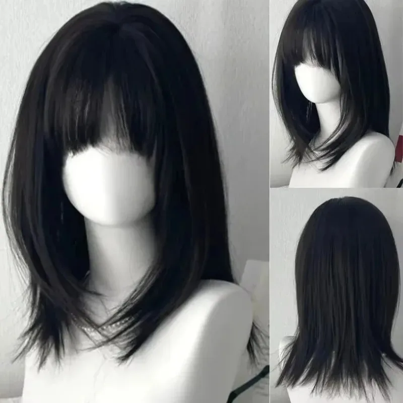 COS Wig 40CM with Inward Button Closure, Short Hair at the Temples, Synthetic Fiber Wig
