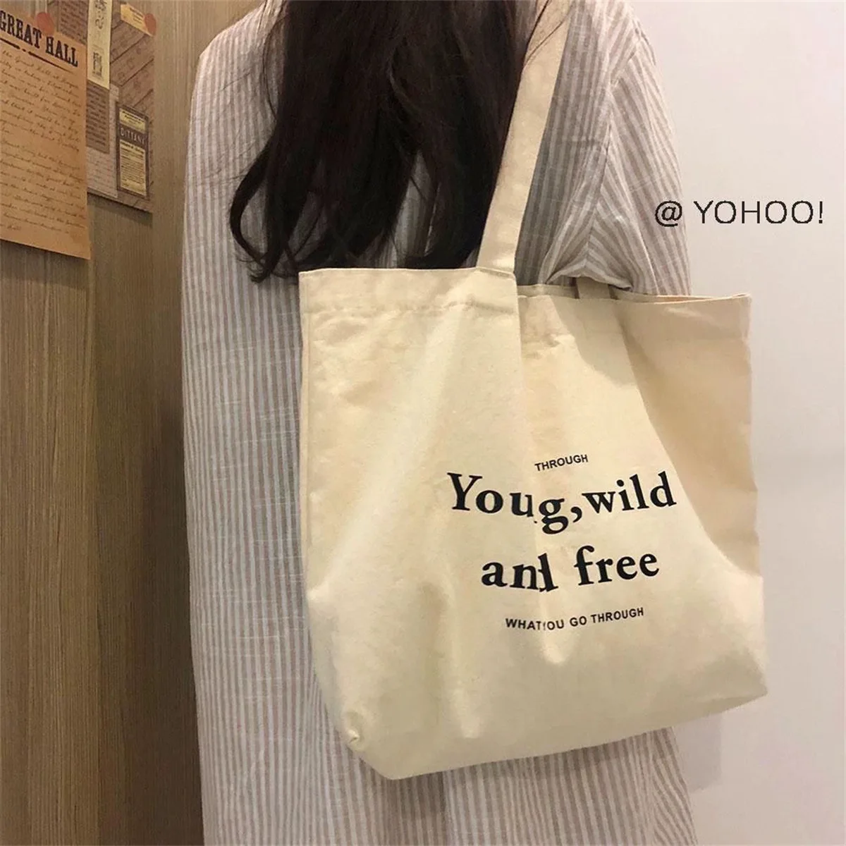 

Ins Style Simple Casual Canvas Bag Student Class Large Capacity Letter Shoulder Canvas Bag Fashionable Women Shoulder Bag