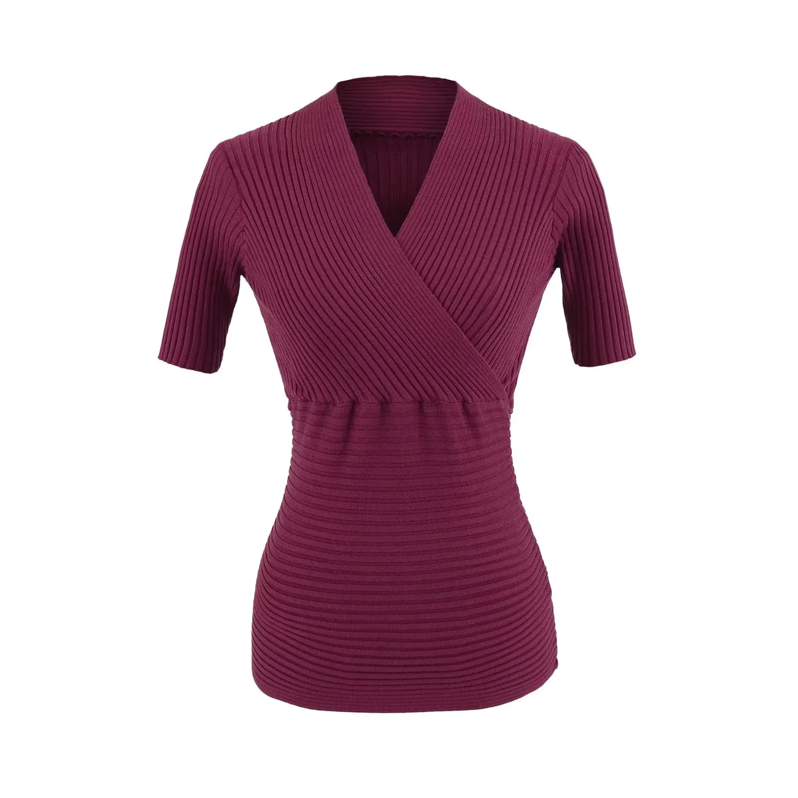 New knitted base shirt with cross V-neck tight-fitting short-sleeve top high-waisted women's short ice silk T-shirt for NXR0