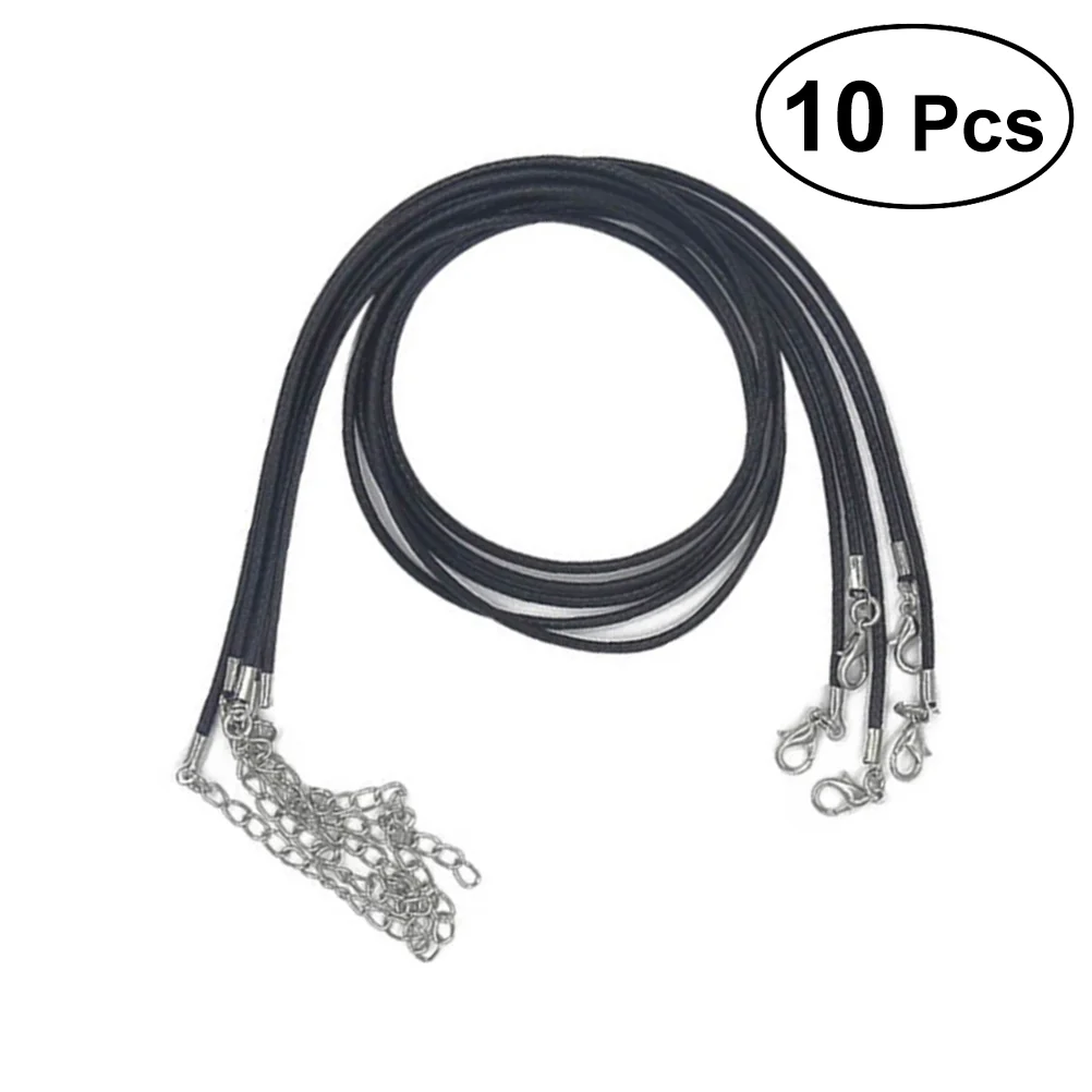 

10pcs 15mm 60cm Length Waxed Necklace Cord with Clasp for Necklace Bracelet Jewelry Making (Black)