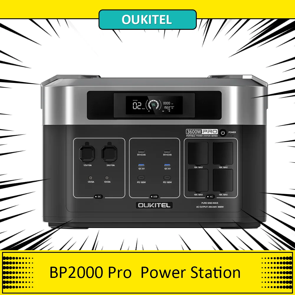 OUKITEL BP2000 Pro Portable Power Station, 2048Wh to 16384Wh LiFePO4 Battery 3600W AC Output 2000W UPS, PD100W，Smart App Control