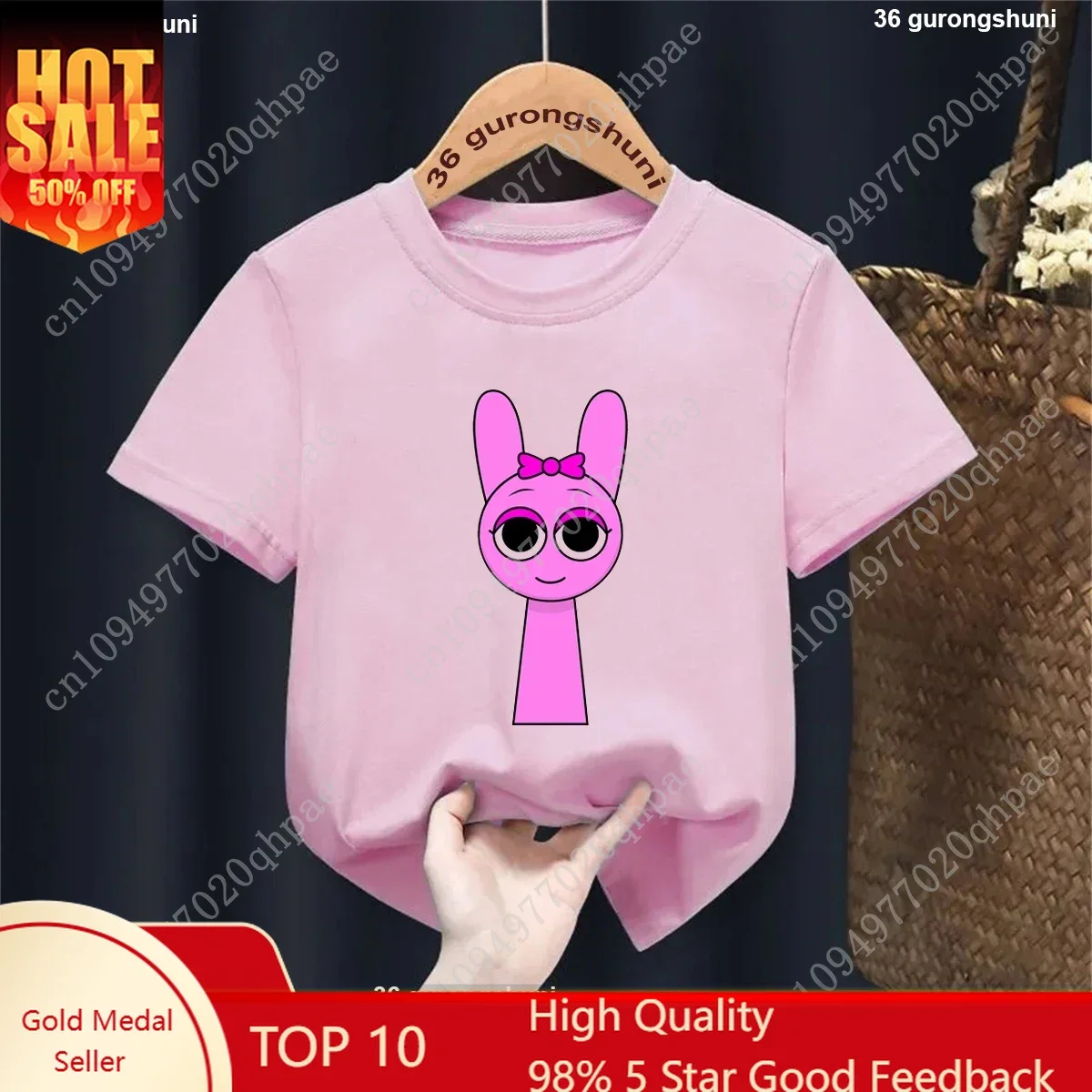 

Kawaii Pink Sprunki Printed Tshirt Girls/Boys Music Game Cool Kids Clothes White/Black/Pink/Yellow/Blue/Red Summer T-Shirt