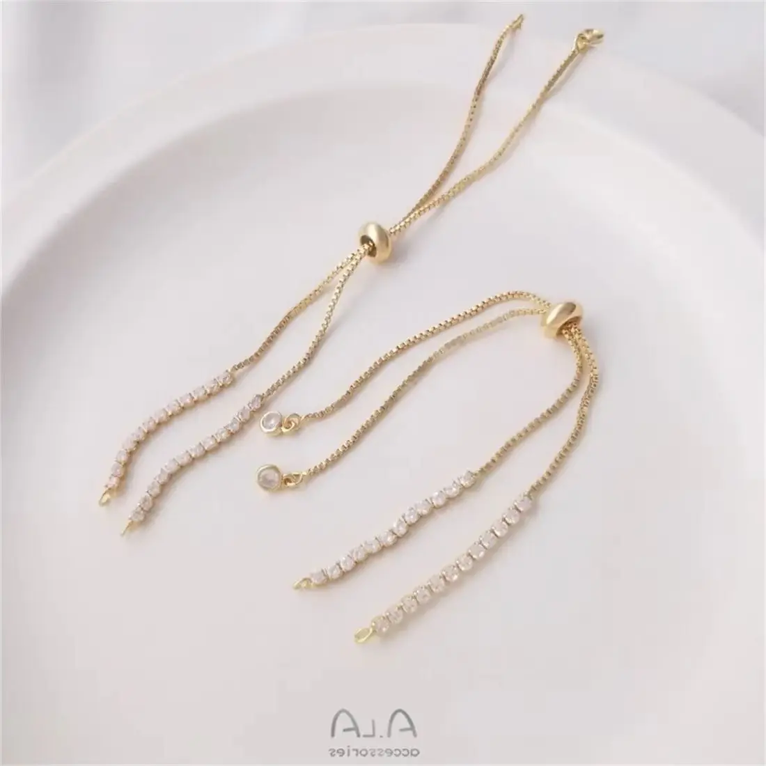 14K Gold-coated Zircon Chain Silica Gel Adjustment Bead Box Extension Chain Telescopic Universal Bracelet Diy Accessories B840