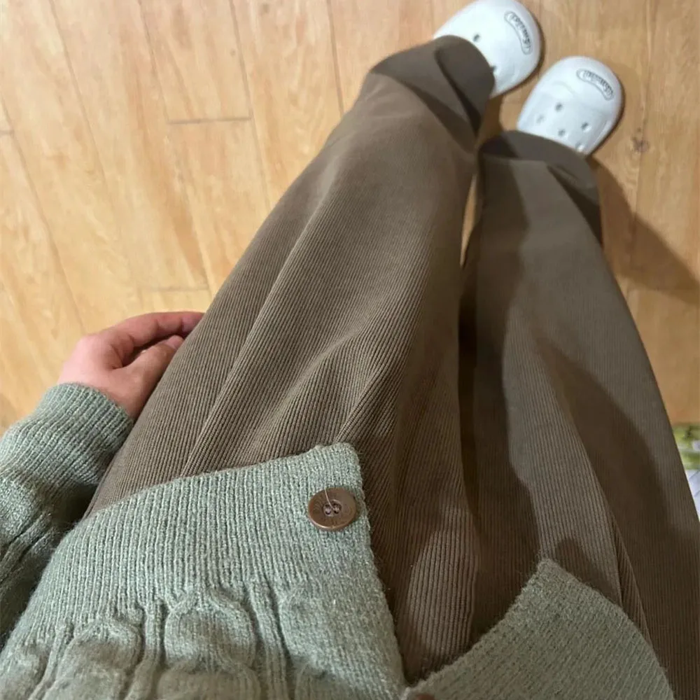 

Harajuku Y2k Вельветовые брюки женские с высокой талией Caual студенческие прямые брюки женские свободные корейские однотонные шикарные широкие брюки женские