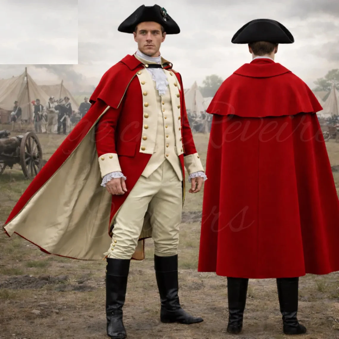 

Custom Made Revolutionary War Officer Uniform Renaissance Colonial Red Wool Cape Suit Mens Military Officer Uniform Suit