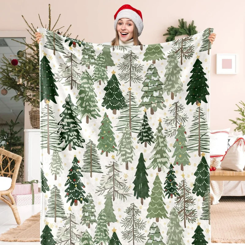 Christmas tree blanket 80INX60IN green forest flannel home sofa living room blanket