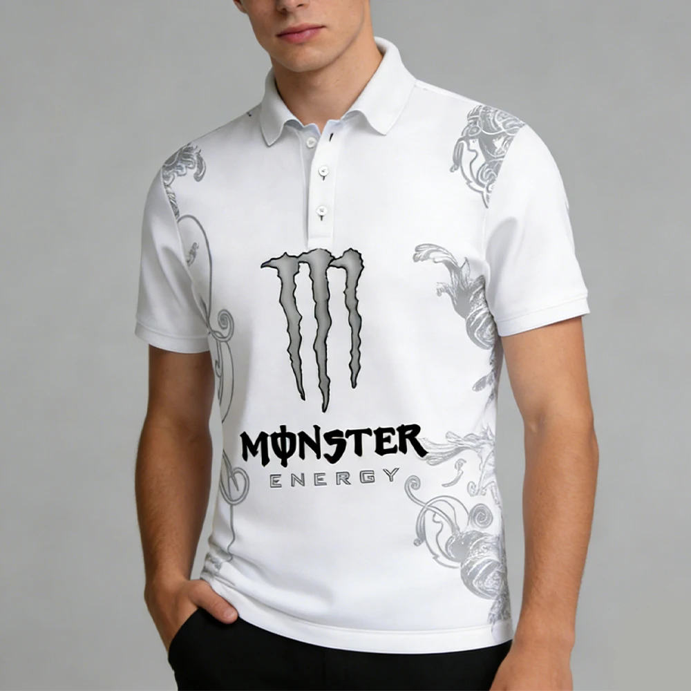 Monster Ultra blanco sin azúcar bebida energética nuevas deportes al aire libre Fitness ejercicio trotar entrenamiento camisa Polo de secado rápido