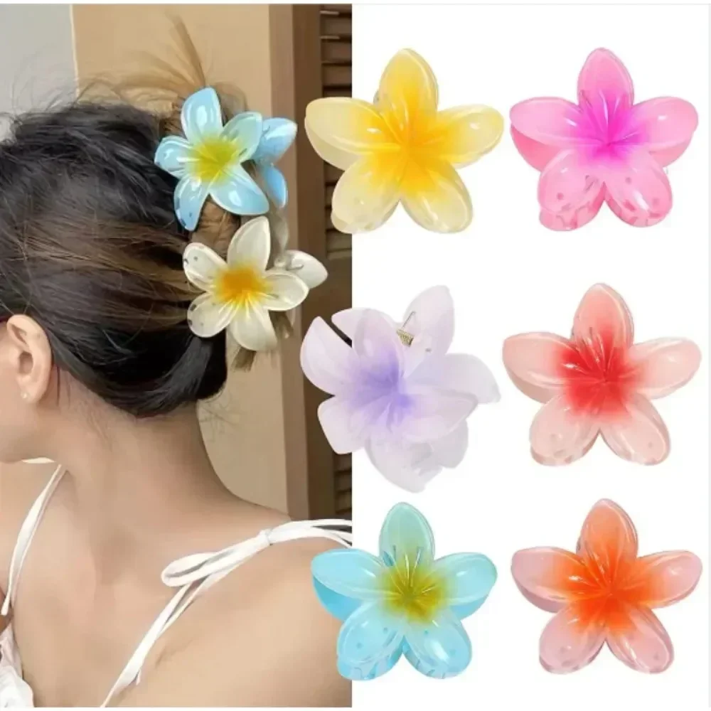 7cm Frangipani Flower Plastic Hair Claw Women Girls Travel Beach Popular Head Catches Flower Hair Clips Hair Accessories Tool