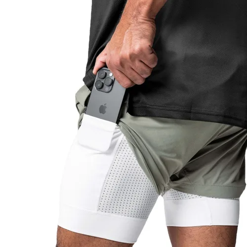 Imagen 2 del producto Pantalones cortos 2 en 1 para hombre, ropa deportiva de doble cubierta, de secado rápido, para correr, entrenamiento, culturismo