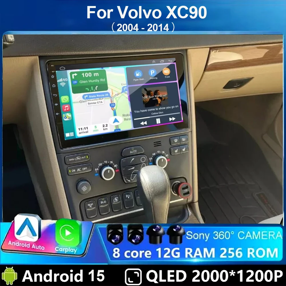 Radio Multimedia para Auto con Android 15 para Volvo XC90 2004-2014, Reproductor de Video, Navegación Estéreo GPS, Octa Core, 2 Din, Cámara 360, WiFi 5G