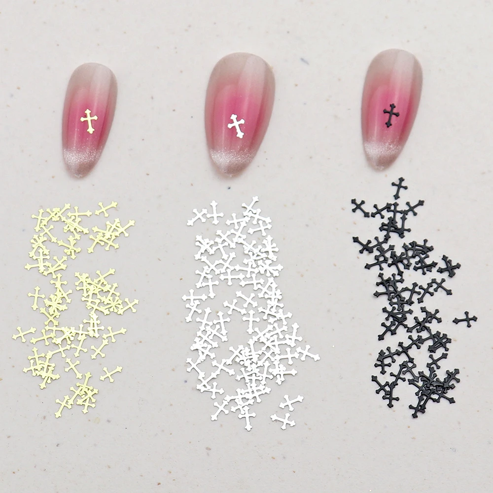 

100 pcs Cross Metal Nail Charms Gold Silver Black Metallic Nail Stud Manicure 3d Nail art Decorations Accessories