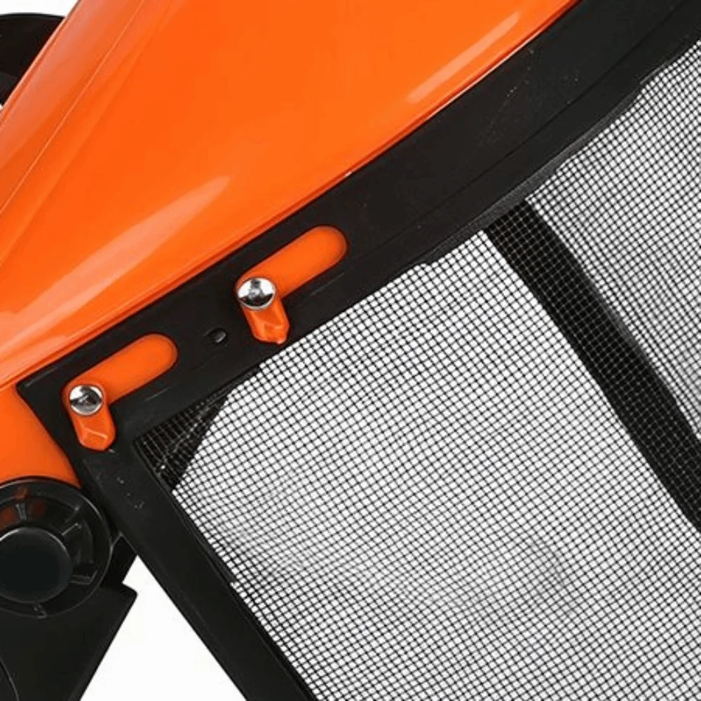

Durable Universal Safety Helmet Hat Orange Adjustable Headgear Mesh Mower Helmet Full Protection ABS+Iron Protective Mask
