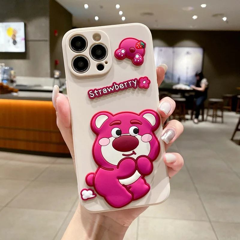 Cute Cartoon DIY Strawberry Bear Case For Samsung Galaxy A05 S24 Plus S24 Ultra M34 A10S A15 A05S M14 M23 TPU Phone Cases Cover