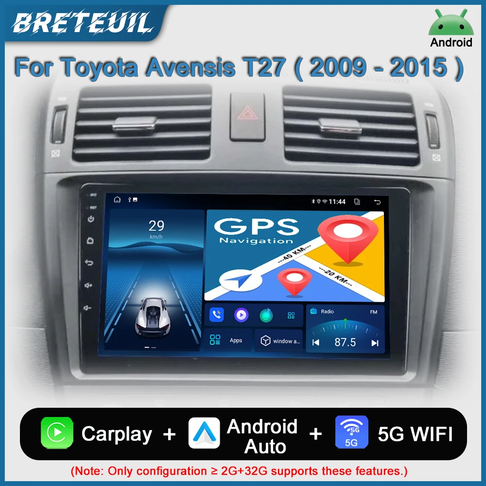 Автомагнитола Android для Toyota Avensis T27 2009 2010 2011 2012 2013 2014 2015, мультимедийный видеоплеер, навигация, GPS, Carplay, сенсорный экран, интеллектуальная система.