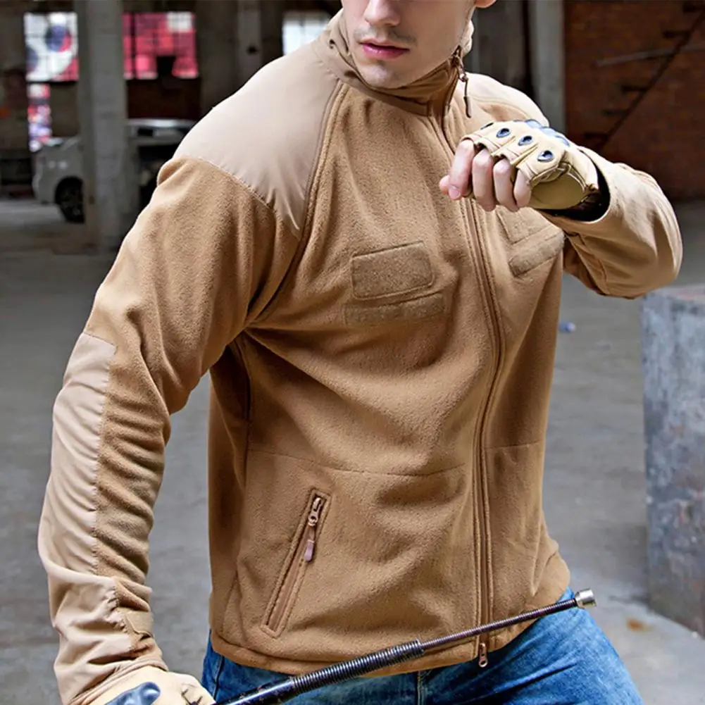 Abrigo para hombre, chaqueta con bolsillos y cremallera de manga larga con cuello levantado y cinta de sujeción, prendas de vestir con tapeta de cremallera de Color sólido