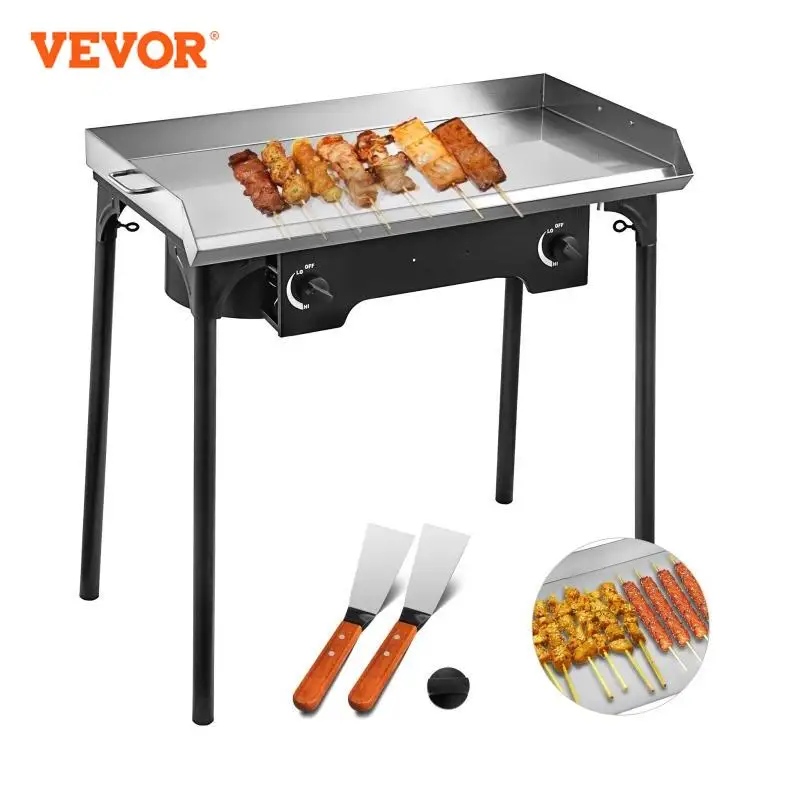 VEVOR 32x17-Inch Flat Top Griddle Grill & Propane Fueled Stove with 2-Burner Stainless Steel High-Quality Easy to Clean Outdoors