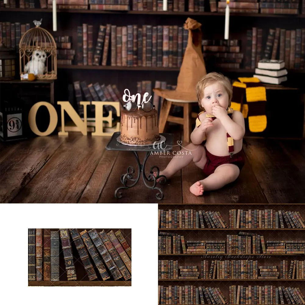 

Book Shelf Backdrop Kids Baby 1st Birthday Photocall Decors Child Boys Adult Cake Smash Photography Studio Backgrounds