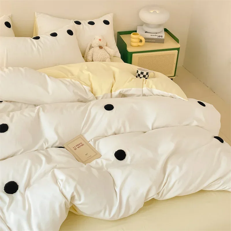 Polka Dots Duvet Cover Set Black White Circles Geometric 3D Embroidered Bedding Set for Adults, Modern Simple Comforter Covers