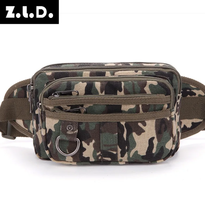 Wear-resistant canvas camouflage men's waist bag multi-pocket large capacity mountaineering diagonal span shoulder pack