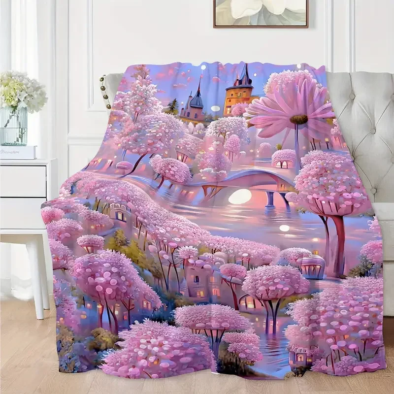 魅惑的なガーデンピンクフランネルブランケット - 暖かく居心地の良い - ベッド、自宅、キャンプ、ソファ、旅行、ハロウィーン、クリスマスに最適