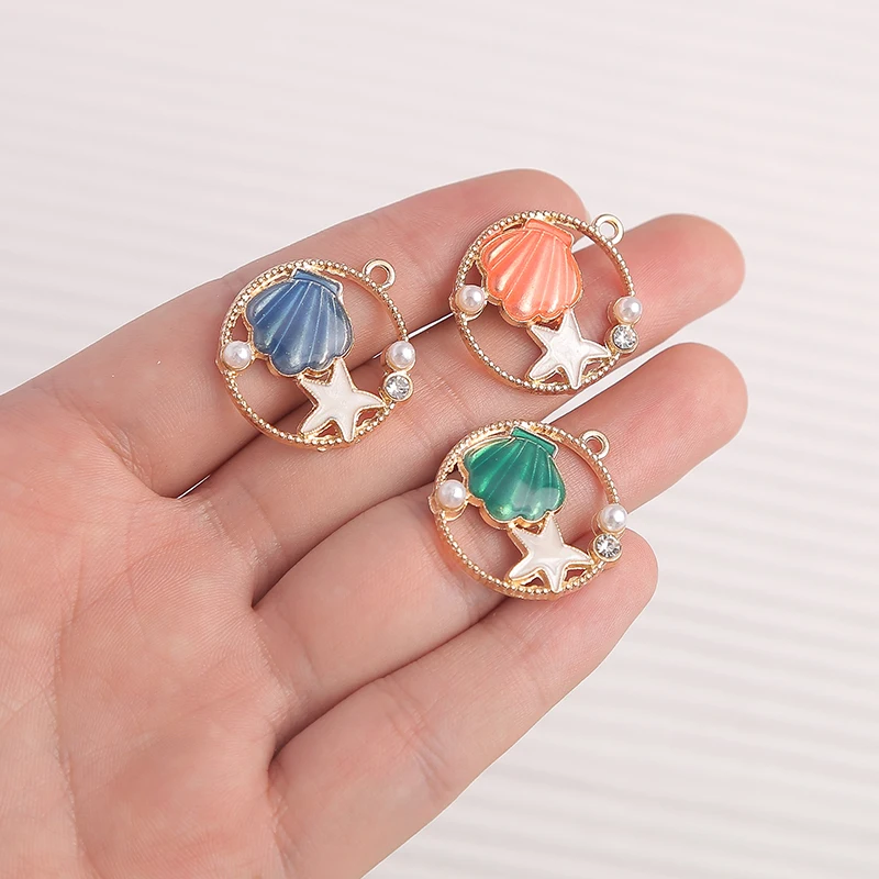 10pcs 25x27mm Cute Enamel Shell Starfish Charms Pendants for Jewelry Making Drop Earrings Necklaces Braceles DIY Crafts Supplies