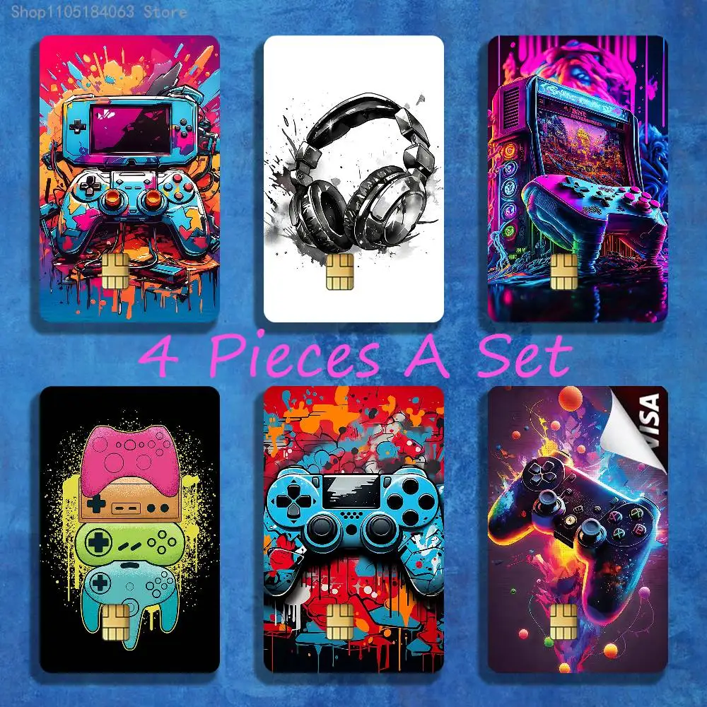 

Gaming Graffiti Gamepad Earphone Credit Debit Card Stickers Anime Diy Waterproof Sticker Film Tape Skin for Small Chip
