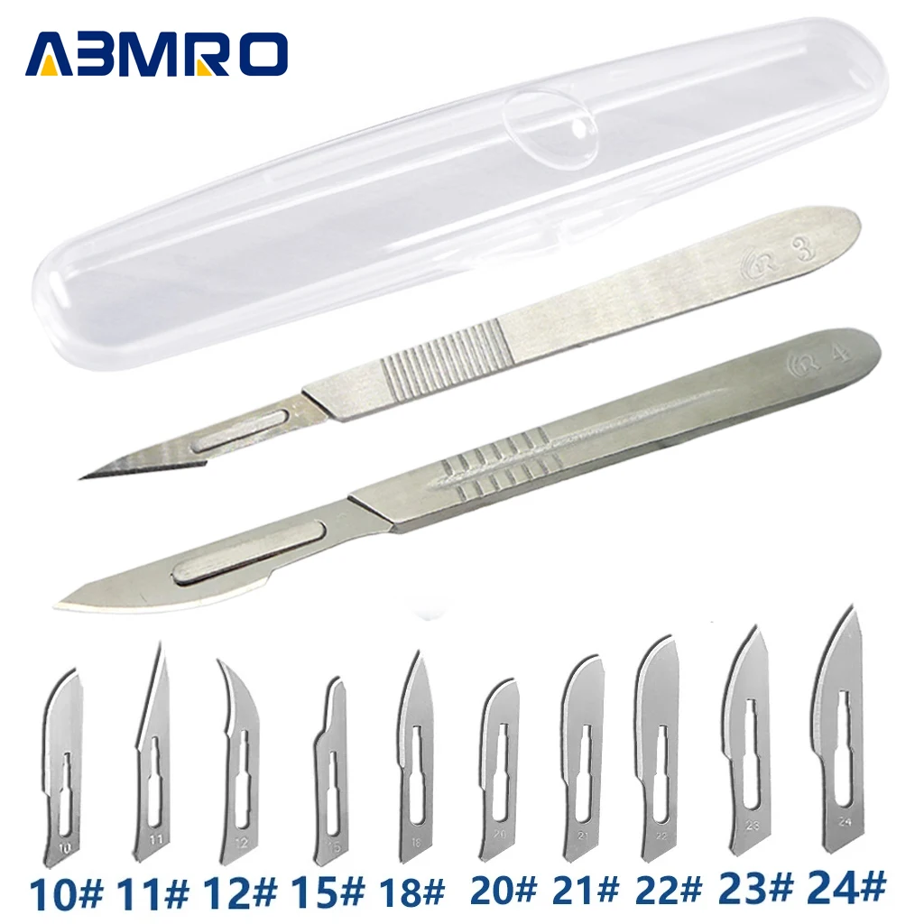 Scalpel Combination 10 #, 11 #, 23 # High Carbon Steel Surgical Blade With Box and Handle for Carving and Cutting Tool Knife