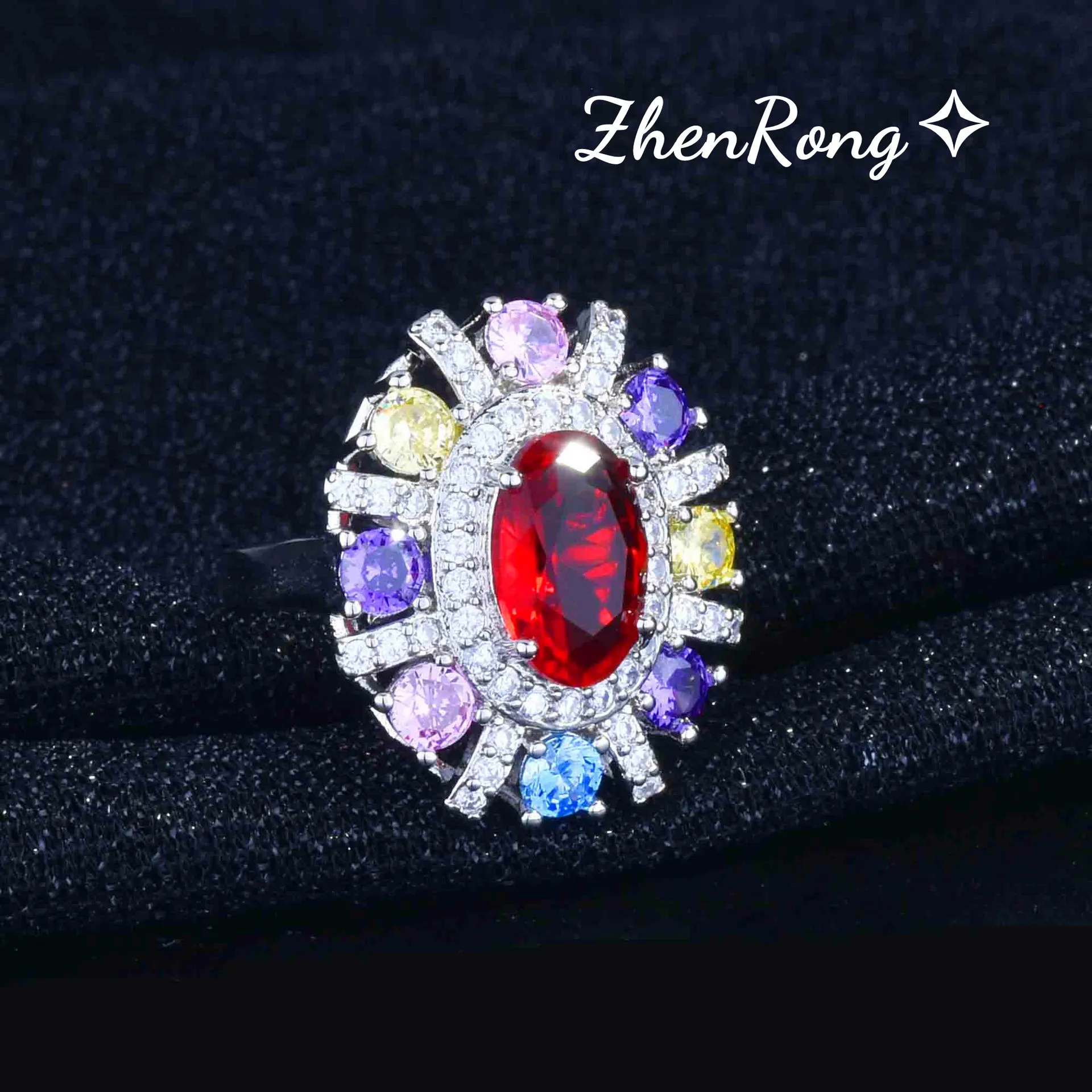 Foydjew New Fashion Temperament Color Simulation Tourmaline Jewelry Sets Oval Red Stone Pendant Necklaces Drop Earrings Rings - Image 3
