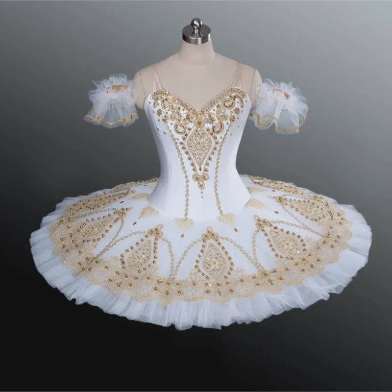 Tutú de ballet de oro blanco para mujer, ropa de rendimiento para adultos, tamaño personalizado profesional