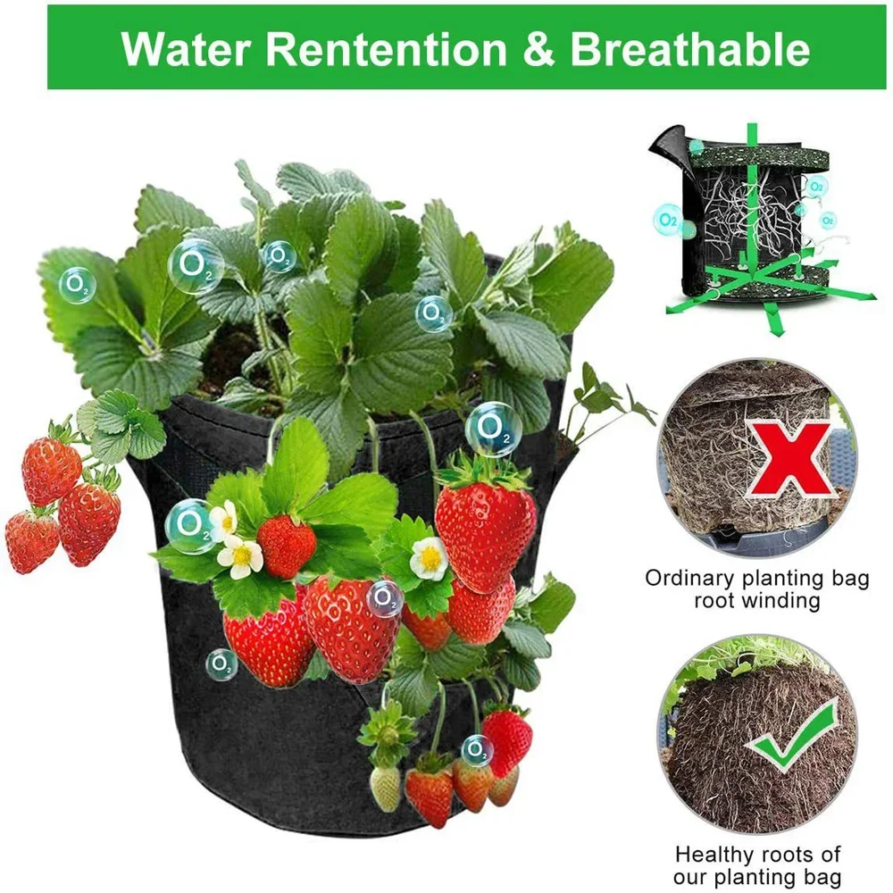 5/7 Gallon Strawberry Plant Grow Bag Garden Hanging Flower Outdoor Tomato Container Multi-mouth Bags Plant Pot Garden Supplies