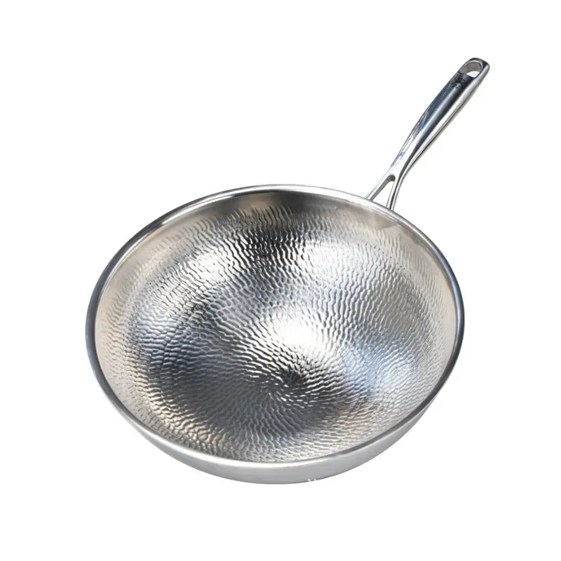 Chinese 32cm Large Titanium Wok Pan with Visible Glass Lid No Coating for Outdoor Camping Cooking