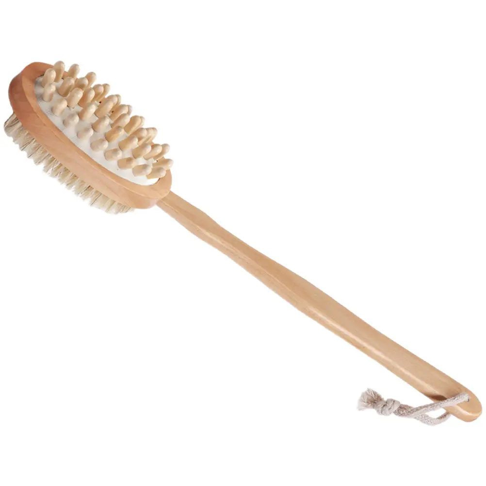 

Wooden Bath Brush Long Handle Back Scrubber for Deep Exfoliation Massage Body Cleansing Shower Lotion Applicator Body Scrubber