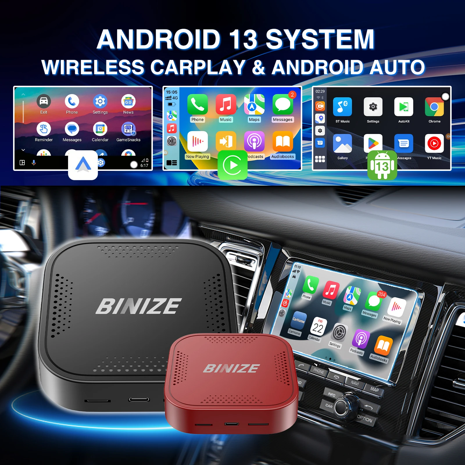 CarPlay AI Box Android 13.0 QM6125 8-Cores Wireless CarPlay & Android-Auto 8+128G Smart Android TV Box Car Intelligent Systems