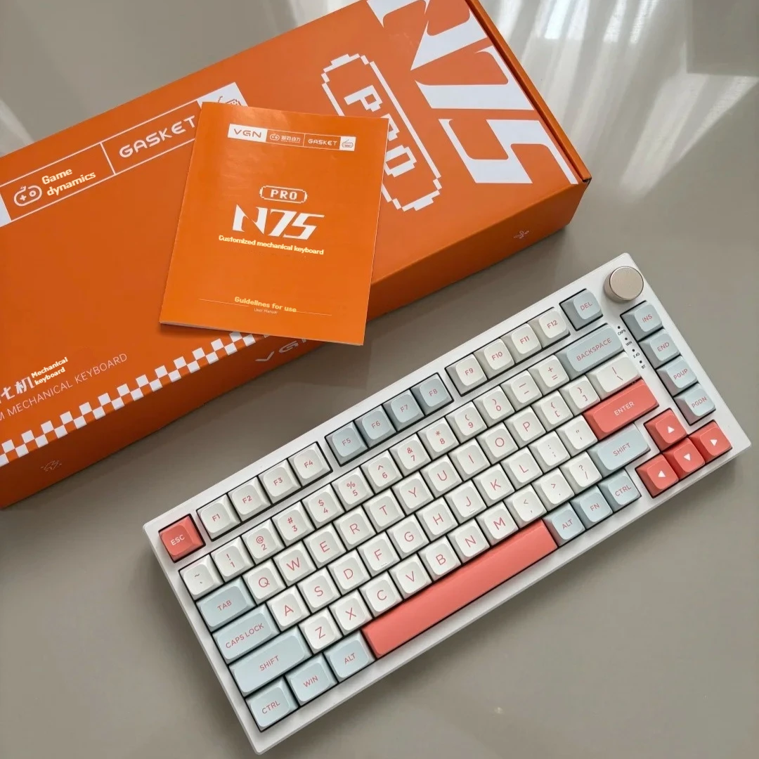 VGN N75PRO لوحة مفاتيح ميكانيكية مخصصة ثلاثية الوضع، هيكل حشية بمقبض معدني للوسائط المتعددة، مفتاح كامل قابل للتبديل السريع للعبة/المكتب