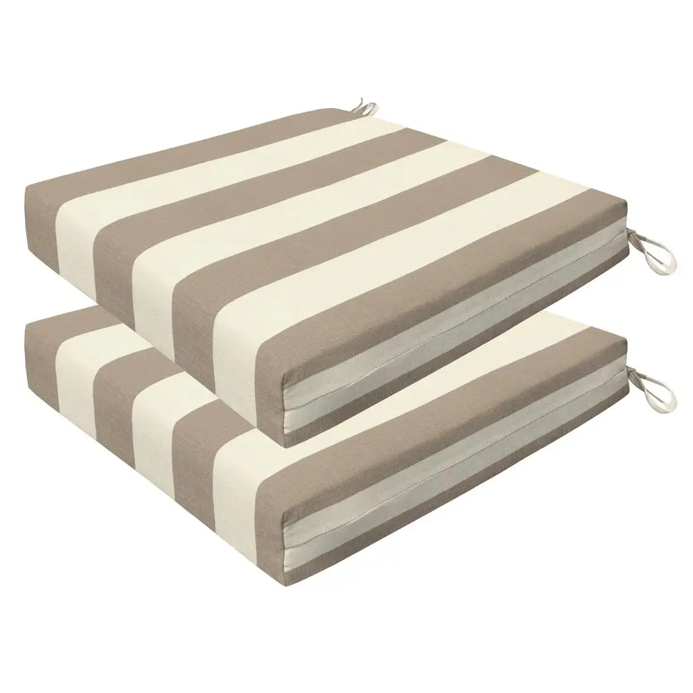 

Outdoor Set of 2 Seat Pads, 20 x 20, Cabana Stripe Tan Dining Chair Cushions for Patio Furniture