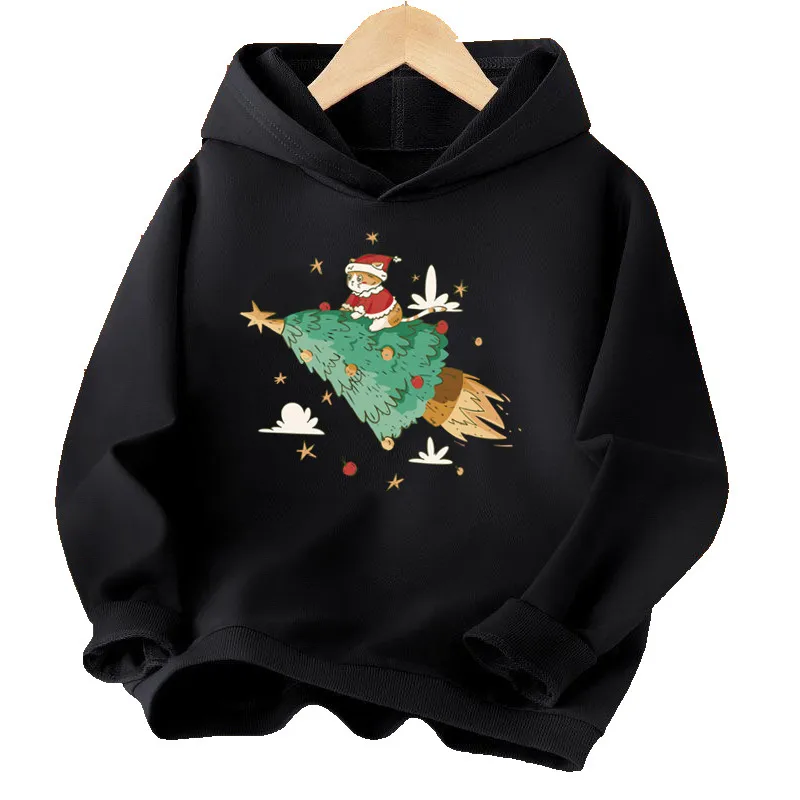 Christmas Cat Hoodie For Girls Magic Christmas Tree Hoody Sweatshirt Xmas Holiday Apparel Christmas Gift For Cat Lover